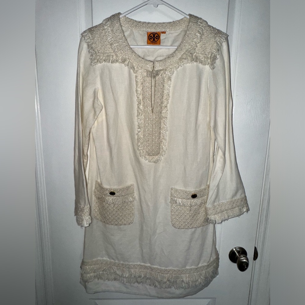Tory Burch Ivory Boho Fringed Tunic Dress Size 6